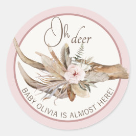 Oh Hjort Baby Shower Favor Sticker - Rosa Woodland Runt Klistermärke
