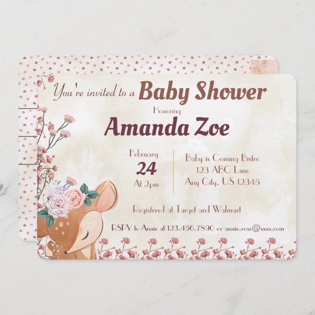 oh hjort baby shower / födelsedagsfest inbjudan (Fram/baksida)