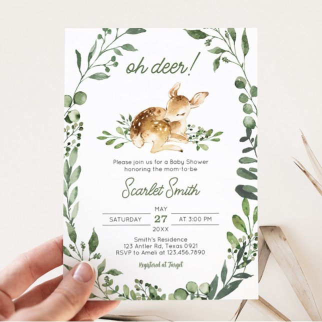 Oh Hjort Baby Shower Inbjudningar (Greenery Deer Baby Shower Invitation)