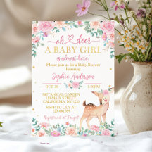 Oh Hjort Baby Shower Rosa Guld Blommigt-inbjudan