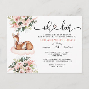 Oh Hjort Baby Shower Watercolor Blommigt Inbjudan