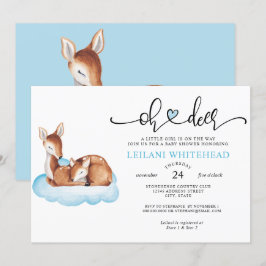 Oh Hjort Baby Shower Watercolor Blue Cloud Inbjudningar