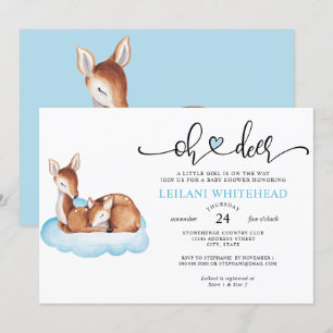 Oh Hjort Baby Shower Watercolor Blue Cloud Inbjudningar