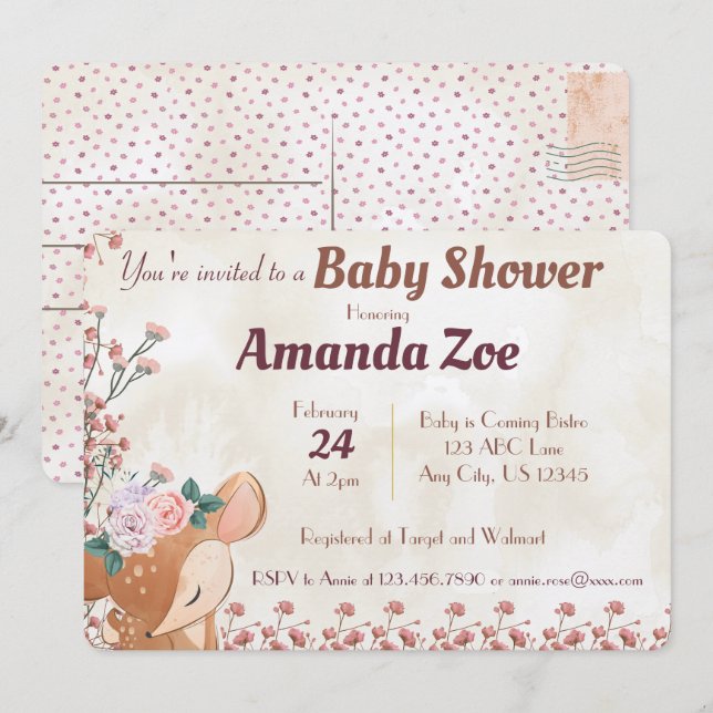 oh hjort babydusch/födelsedagsfest inbjudan (Fram/baksida)