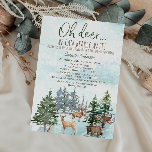 Oh Hjort Barly Wait Forest Boy Land Baby Shower Inbjudningar (Skapare uppladdad)