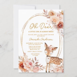 Oh Hjort Beige Blommigt Baby Shower-inbjudan Inbjudningar