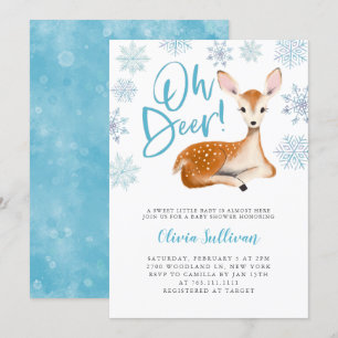 Oh Hjort Blue Winter Baby Shower Inbjudningar