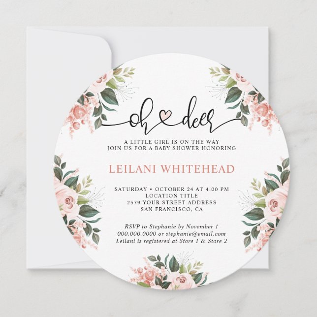 Oh Hjort botaniska Blommigten Baby Shower Watercol (Framsida)