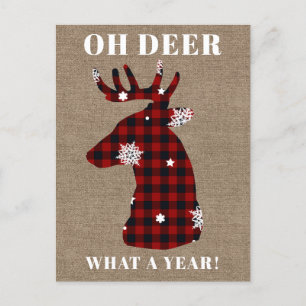 Oh Hjort Buffalo Play Snowflake Burlap jul Helg Vykort