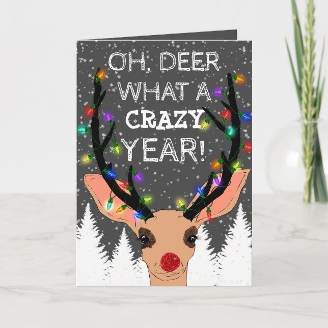 Oh Hjort Crazy Year Reindeer Ljus jul Helgkort (Framsida)