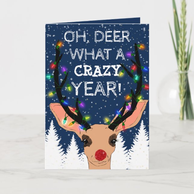 Oh Hjort Crazy Year Reindeer Ljus jul Helgkort (Framsida)