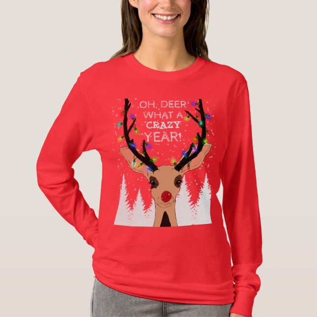 Oh Hjort Crazy Year Reindeer Ljus jul T Shirt (Framsida)