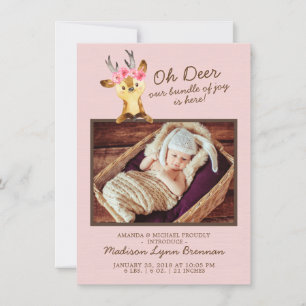 Oh Hjort Flicka Photo Birth Notice Meddelande