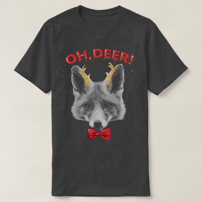 Oh Hjort Fox Julafton Red Bowtie Christimas Outfit T Shirt (Design framsida)