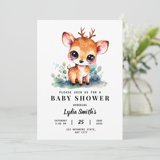 Oh Hjort Girl Baby Shower Flicka Shower Greenery Inbjudningar (Stående Fram)