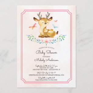 Oh Hjort Girls Baby Shower Baby-inbjudan Inbjudningar