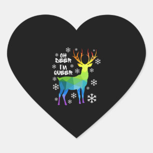Oh Hjort I'M Queer Funny Lgbt Gay Lesbisk jul Hjärtformat Klistermärke