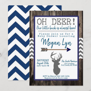 OH Hjort! Little Buck Navy Grått Chevron Baby Show Inbjudningar