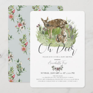 Oh Hjort Mamma & Fawn Blommigt Boy Shower Inbjudningar