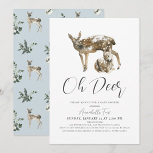 Oh Hjort Mamma & Fawn Blue Boy Baby Shower Inbjudningar