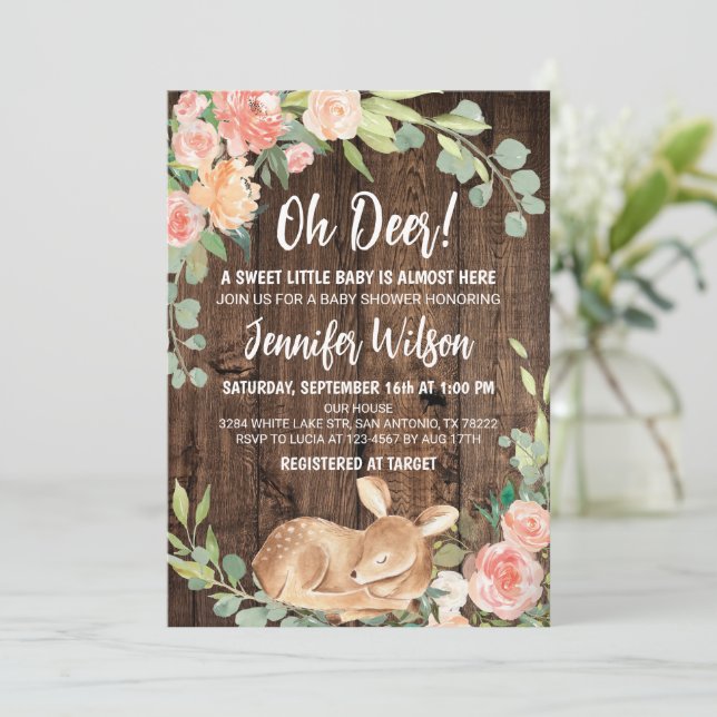 Oh Hjort Rustic Boho Blommigt Baby Shower Inbjudningar (Stående Fram)