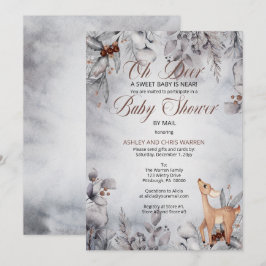 Oh Hjort Rustic Winter Blommigt Baby Shower by Mai Inbjudningar