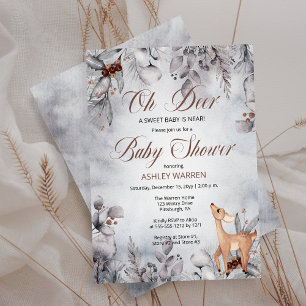 Oh Hjort Rustic Winter Blommigt Baby Shower Inbjudningar
