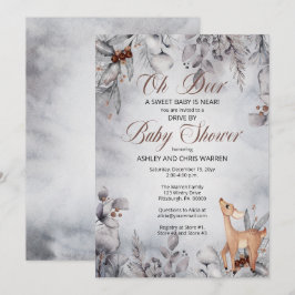 Oh Hjort Rustic Winter Blommigt Drive by Baby Show Inbjudningar