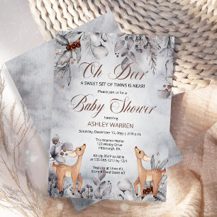 Oh Hjort Rustic Winter Blommigt Twillingars Baby S Inbjudningar