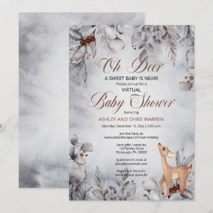 Oh Hjort Rustic Winter Blommigt Virtuell Baby Show Inbjudningar