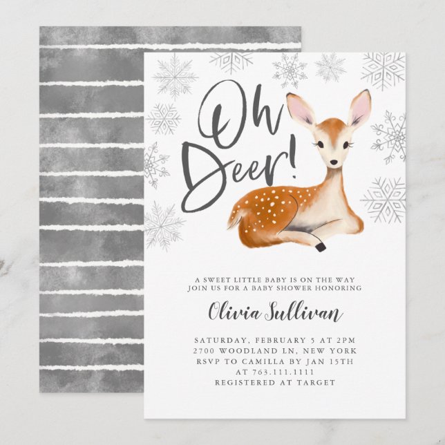 Oh Hjort Rustic Winter Gender Neutral Baby Shower Inbjudningar (Fram/baksida)