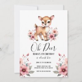 Oh Hjort Watercolor Blommigt Födelsedagsfest Inbjudningar