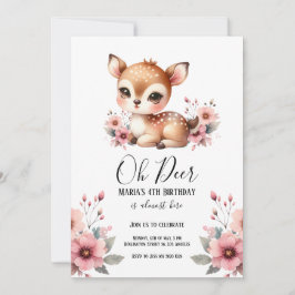 Oh Hjort Watercolor Blommigt Födelsedagsfest Inbjudningar