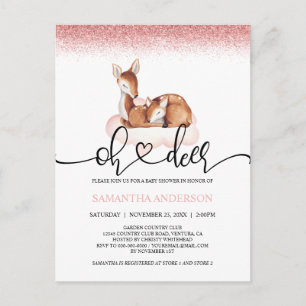 Oh Hjort Watercolor Ro Guld Glitter Baby Shower Vykort