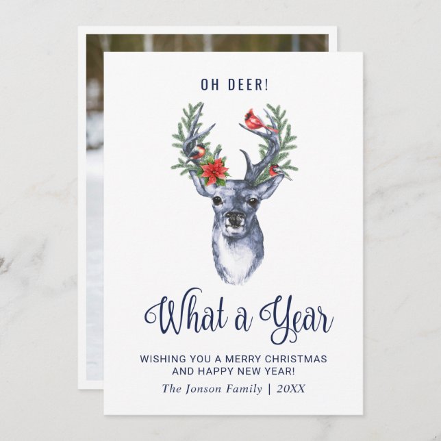 Oh Hjort What a Year God jul Hälsning Julkort (Fram/baksida)