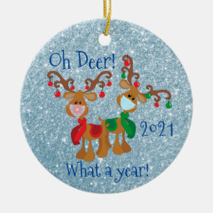 Oh Hjort What a Year jul Glitter 2020 Julgransprydnad Keramik