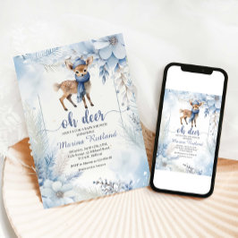 Oh Hjort Winter Baby Shower Elegant Inbjudningar