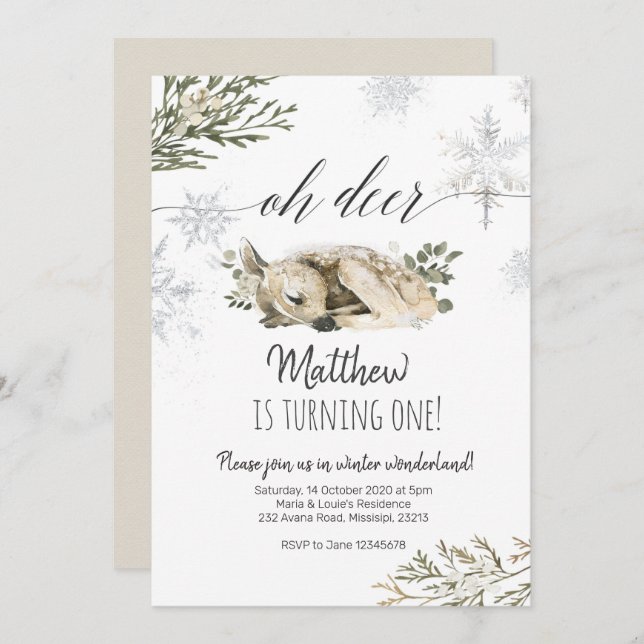 Oh Hjort Winter Birthday-inbjudan Inbjudningar (Fram/baksida)