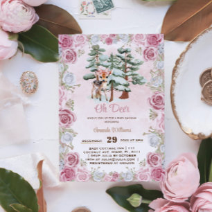 Oh Hjort Winter Blommigt Flicka Shower Inbjudningar