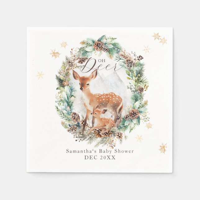 Oh Hjort Winter Woodland Snö Baby Shower Pappersservett (Framsidan)