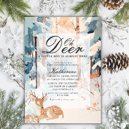 Oh Hjort Winter Woodland Snowy Forest babydusch Inbjudningar