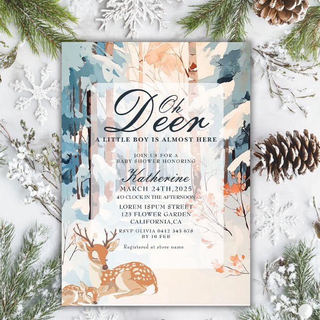 Oh Hjort Winter Woodland Snowy Forest babydusch Inbjudningar (Skapare uppladdad)