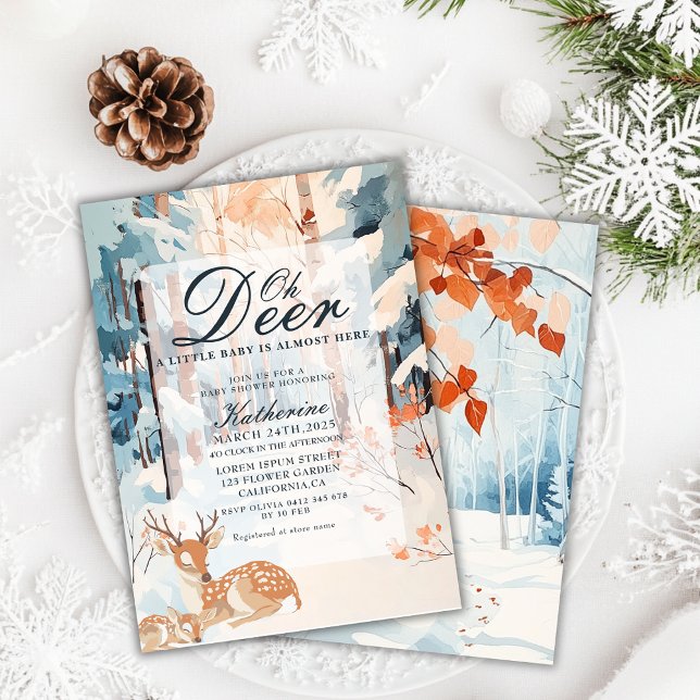 Oh Hjort Winter Woodland Snowy Forest babydusch Inbjudningar (Skapare uppladdad)