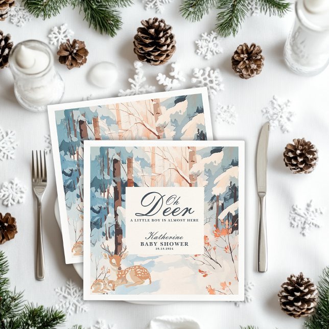 Oh Hjort Winter Woodland Snowy Forest babydusch Pappersservett (Skapare uppladdad)