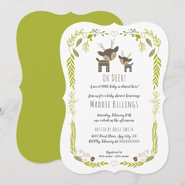 Oh Hjort woodland animal neutralt gender babydusch Inbjudningar (Fram/baksida)