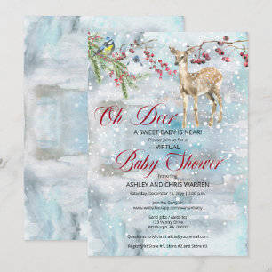 Oh Hjort Woodland Animal Winter Virtuell Baby Show Inbjudningar