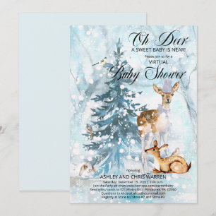 Oh Hjort Woodland Animals Virtuell Boy Baby Shower Inbjudningar