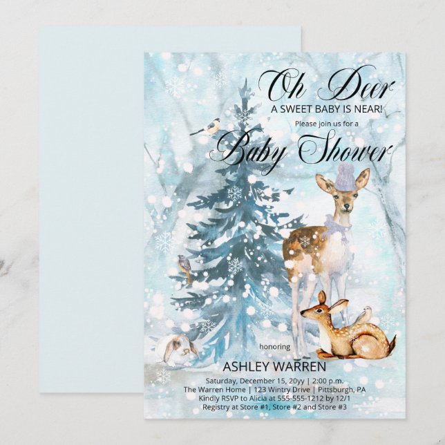 Oh Hjort Woodland Animals Winter Boy Shower I Inbjudningar (Fram/baksida)