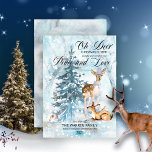 Oh Hjort Woodland Animals Winter Peace and Kärlek<br><div class="desc">"Åh Hjort,  julen är här!" "Skogsdjur i frid och Kärlek" - De och baby hjort,  kanin och fåglar med en evergreen träd bland snöfallet - helgdag-design.</div>