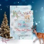 Oh Hjort Woodland Animals Winter Peace and Kärlek Julkort<br><div class="desc">"Åh,  Hjort,  Helgdagarna är här!" skogsdjur - hjort och fåglar med en evergreen träd gren och röda bär bland snöfallet - "Fred och Kärlek"-design.</div>